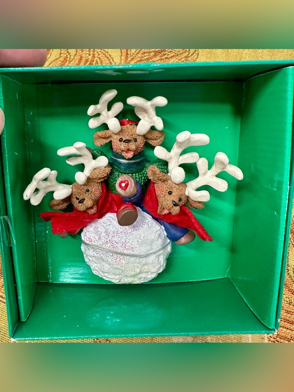 Vintage Kurt Adler Holly Dearies Reindeers On Snowball Christmas ornaments EUC